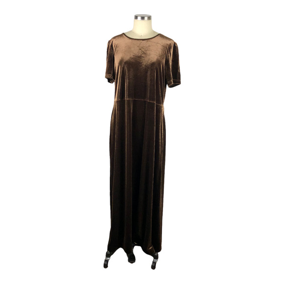 Laura Ashley Dresses & Skirts - LAURA ASHLEY Dress Brown Velvet Maxi Short Sleeve Vintage Size XL Retro Long